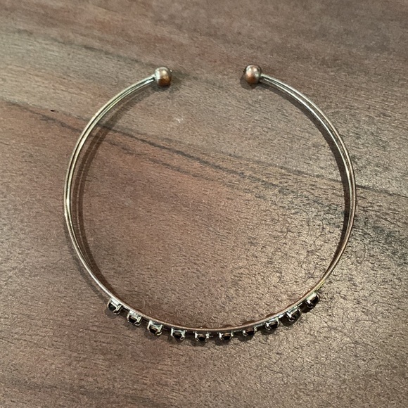 Silver Tone Double Band Bracelet with Onyx Coloured Gems - Picture 1 of 7